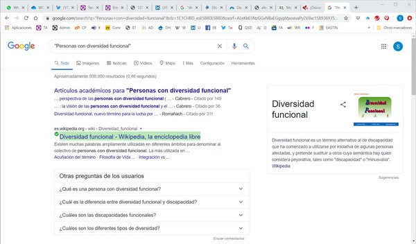 Imagen de la búsqueda de "Diversidad funcional" en Google