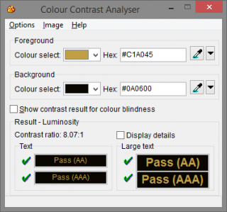 Imagen de la interfaz de Colour Contrast Analyser